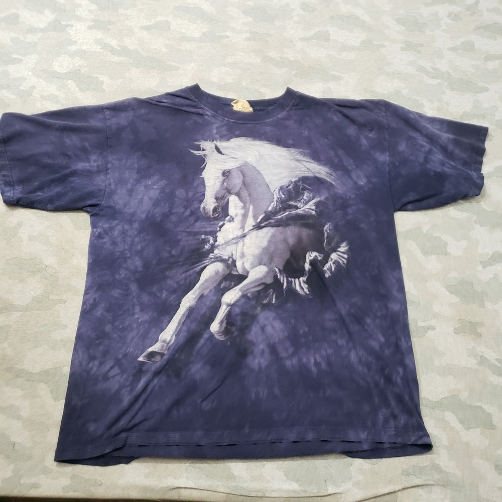 Vintage The Mountain Graphic Shirt Mens Large Purple Horse Tie Dye Short Sleeve